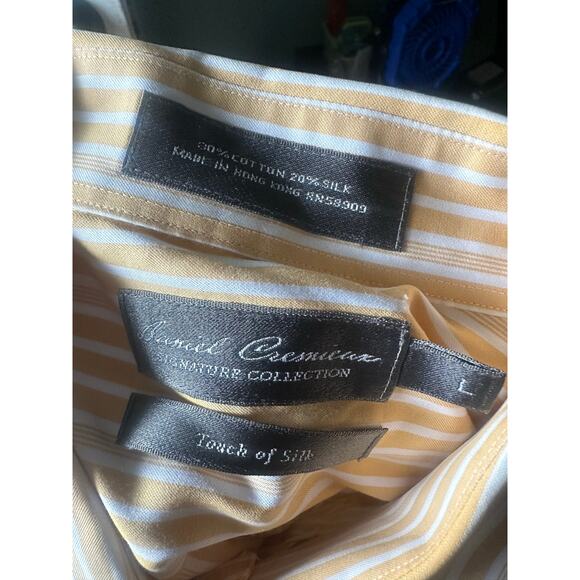 Daniel Cremieux Yellow Striped Silk Button-Down Shirt – Men’s Large - Picture 6 of 6